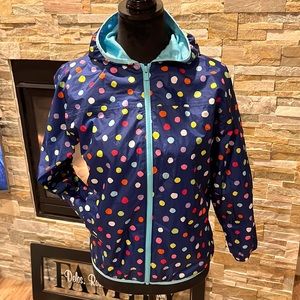 Girls Lands End Polka Dot Wind Lined Breaker Jacket M 10-12